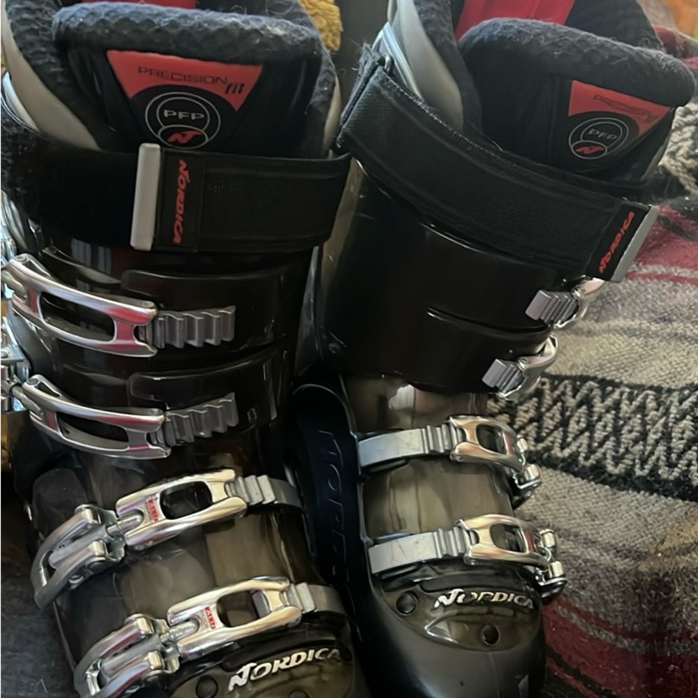 Nordica Black Ski Boots with Silver Buckles